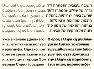 Neugro Multi-script (Armenian, Hebrew, Cyrillic, Greek) typeface text samples